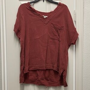 Entro Textured V-Neck Top - Rust